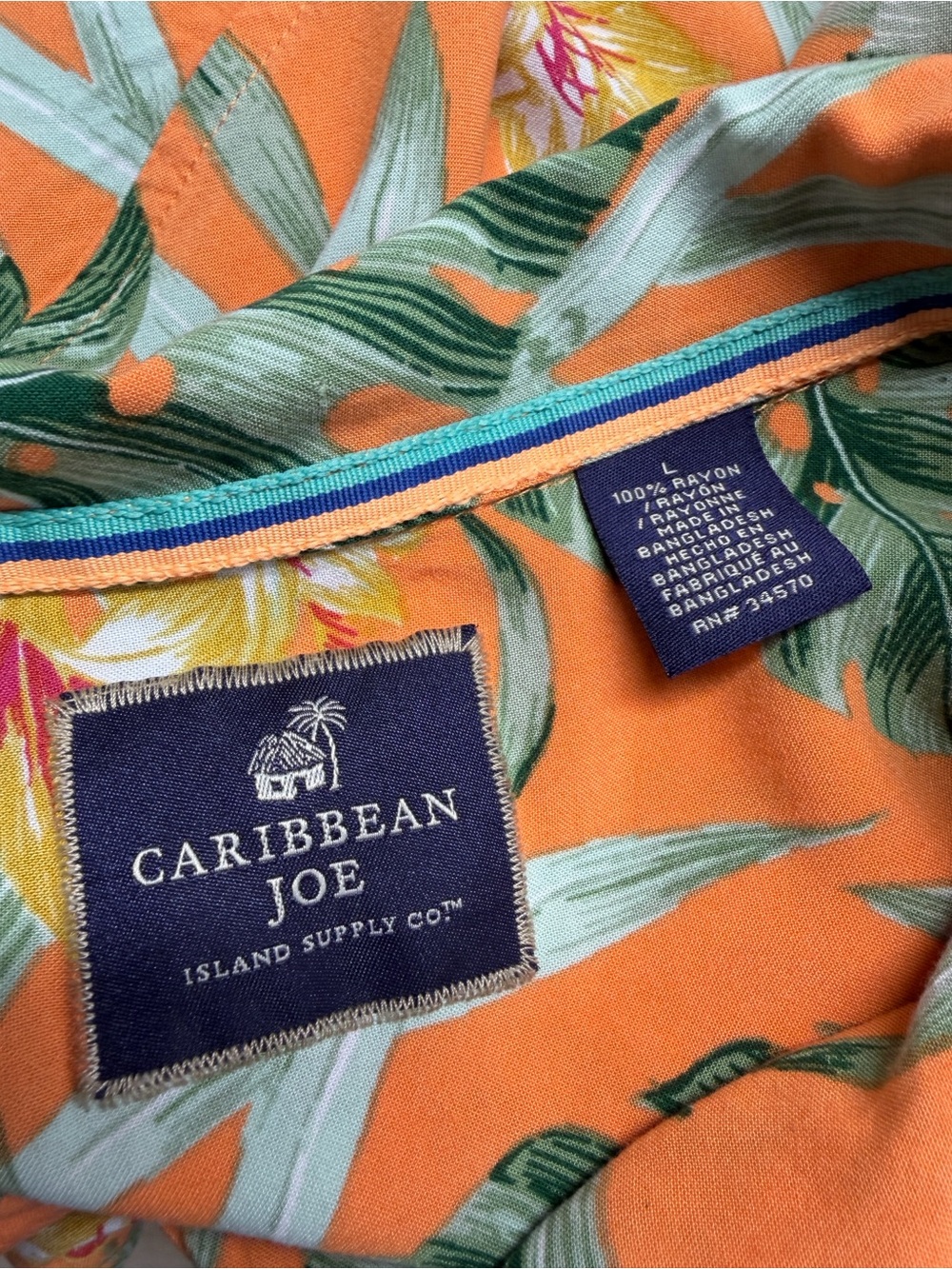 Caribbean Joe Orange Tropical Hawaiian Aloha Button-Up Shirt Men’s Large - Picture 6 of 6